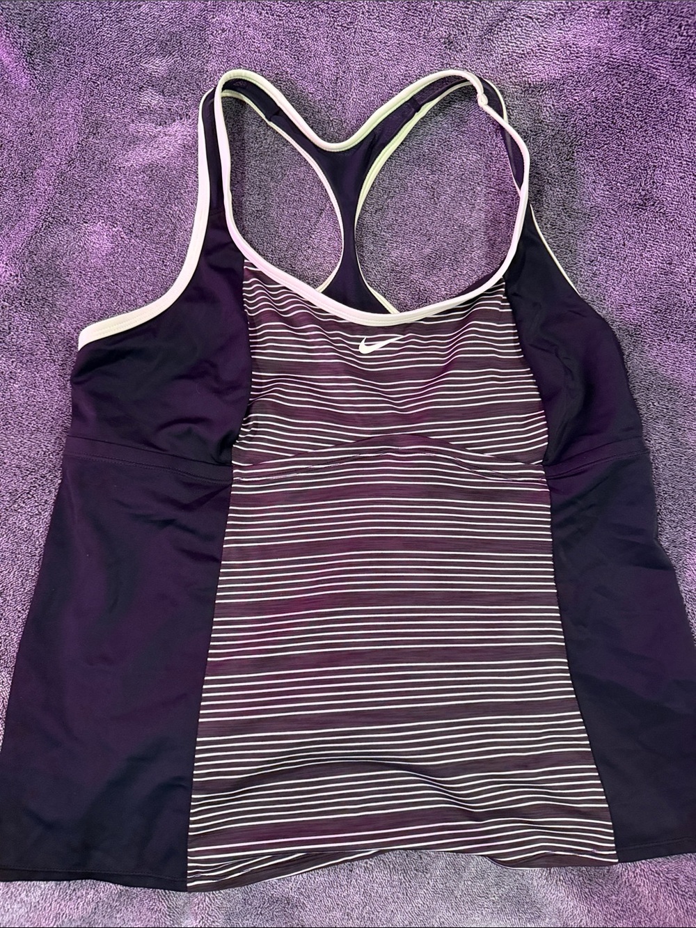 Nike swim tankini top black and white stripped trim super light lime green